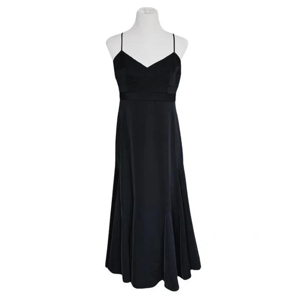 BCBGMaxAzria Women’s Strappy Satin Flared Midi Dress Black 8 - Picture 4 of 9
